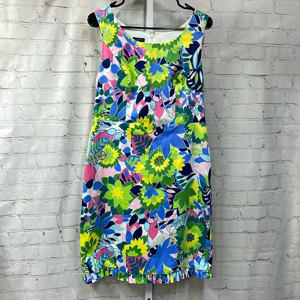Talbots floral colorful pattern sleeveless bottom ruffle lined sz 6 dress